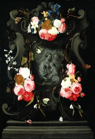 Květinový věnec se Svatou rodinou, 1625-27 (olej na mědi) od Daniel Seghers