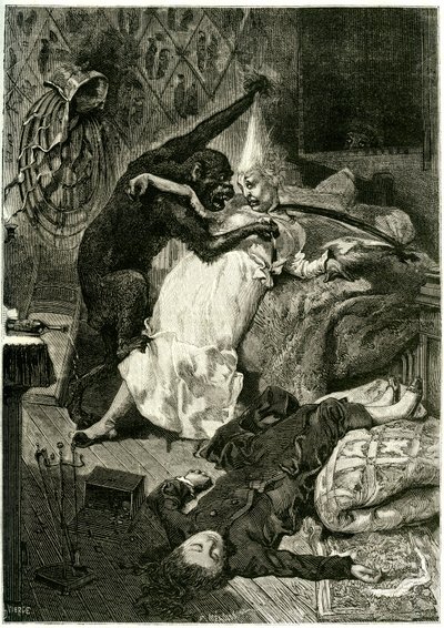 Ilustrace k filmu Edgara Allana Poea "Vraždy v ulici Morgue od Daniel Urrabieta (after) Vierge