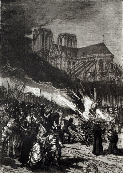 Upálení templářů, ilustrace z 