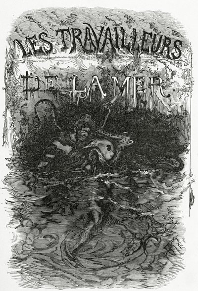 Ilustrace k románu Les Travailleurs de la Mer, 19. století (čb. rytina) od Daniel Urrabieta Vierge