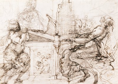 Svatá Cecílie Římská hrající na varhany (Svatá Cecílie u varhan) - dílo Daniele Crespi (1598-1630), křída a akvarel na papíře od Daniele Crespi