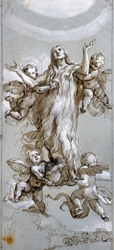 Nanebevzetí svaté Máří Magdaleny vedené anděly Kresba Daniele Crespi (1598-1630) Madrid 17. století, Prado Museum od Daniele Crespi