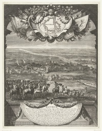 Dobytí Maastrichtu Francouzi 30. června 1673 Mastrich (název na objektu) Grandes Conquêtes du Roi (název série) od Daniël Marot (I)