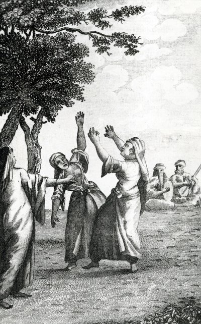 Tančící dívky v Egyptě, převzato z Niebuhrových cest po Arábii a dalších zemích na východě, 1792 od Danish School