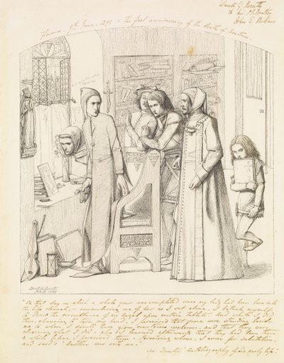 Dante kreslí anděla k prvnímu výročí smrti Beatrice, 1848-9 od Dante Gabriel Charles Rossetti