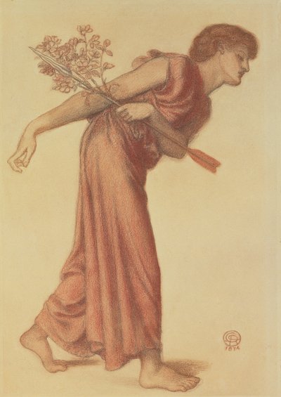 Studie k postavě lásky v Dantově snu v době smrti Beatrice, 1874 (černá a červená pastelka na zeleném papíře) od Dante Gabriel Charles Rossetti