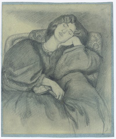Studie Jane Morrisové spící v čalouněném křesle, od Dante Gabriel Charles Rossetti