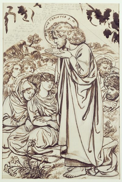 Kázání na hoře (inkoust, pero a akvarel na papíře) od Dante Gabriel Charles Rossetti