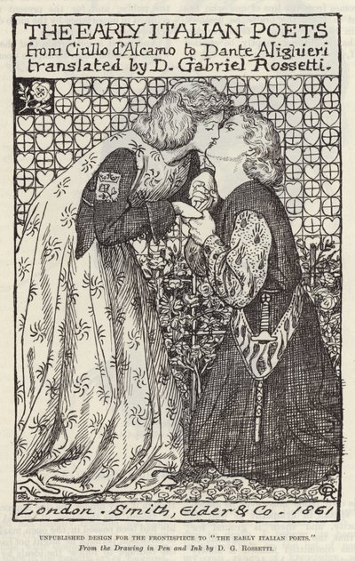 Nepublikovaný návrh frontispisu k The Early Italian Poets od Dante Gabriel Charles Rossetti