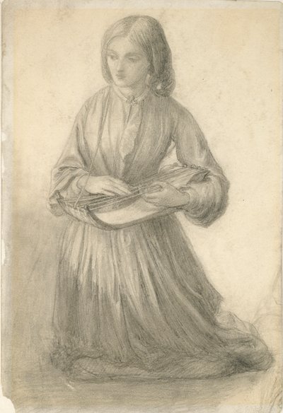 Elizabeth Siddal hraje na strunný nástroj, c1852 od Dante Gabriel Rossetti