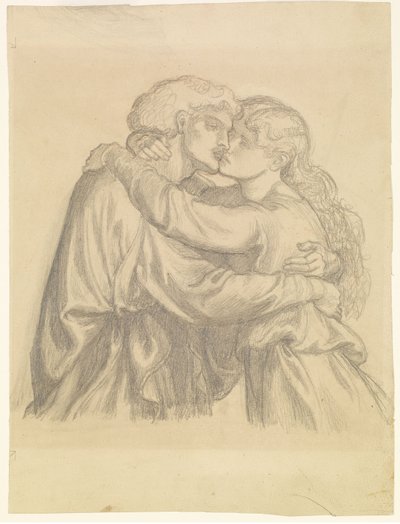 Blahoslavená Damozel - Studie dvou objímajících se milenců od Dante Gabriel Rossetti