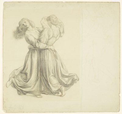 The Bower Meadow - Studie drapérie pro dvě tančící dívky od Dante Gabriel Rossetti