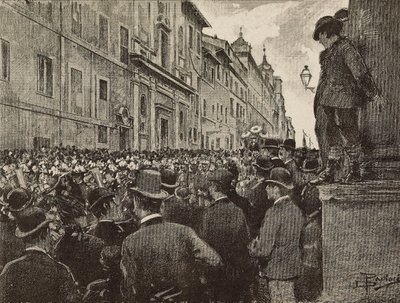 Pohřeb Agostina Bertaniho (1812-1886), italský vlastenec a politik, Řím, Itálie, kresba Dante Paolocci, rytina z L