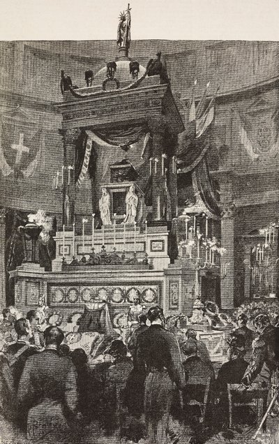 Italští politici a důstojníci účastnící se pohřebního obřadu Viktora Emanuela II. (1820-1878), krále Itálie, Řím, Itálie, rytina z kresby Dante Paolocci, z L