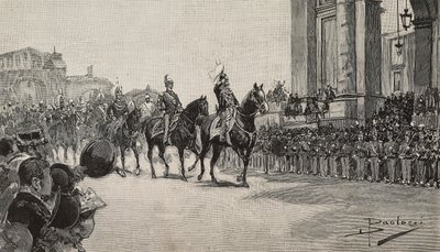 Vojenská přehlídka v Macau k narozeninám krále Umberta I., 14. března od Dante Paolocci