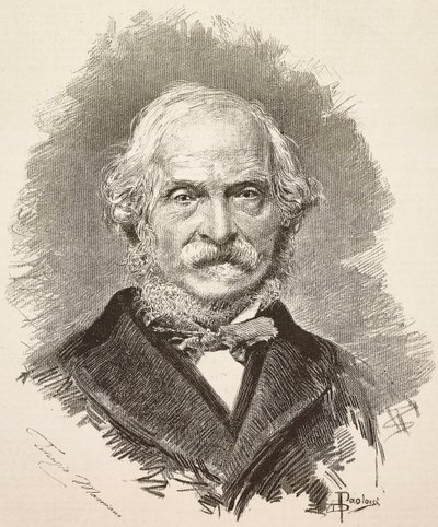 Portrét Terenzia Mamianiho (1799-1885), italského politika a spisovatele, rytina z kresby Dante Paolocciho a fotografie Della Valle, z L