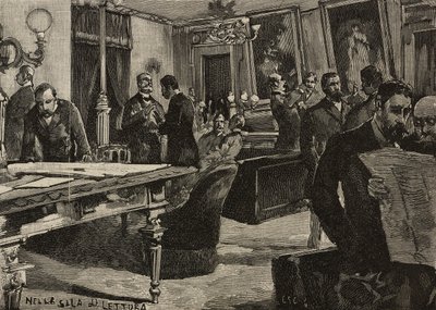 Čítárna v Palazzo Montecitorio, Řím, Itálie, rytina podle kresby Dante Paolocci, z L