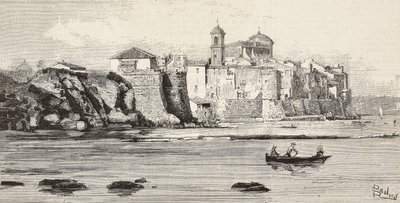 Pohled na Nettuno, Itálie, rytina z kresby Dante Paolocci, z L