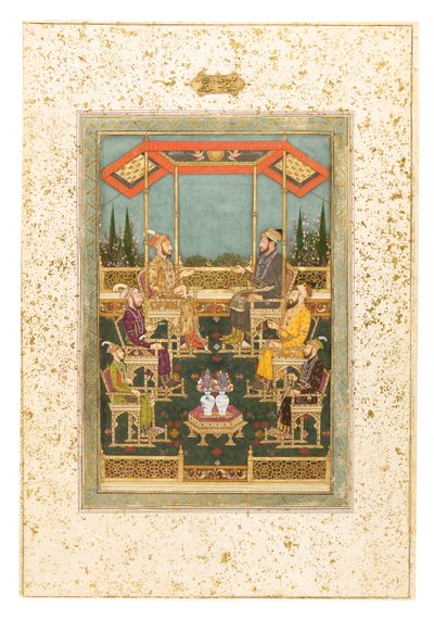 Shromáždění knížat, cca 1710 (neprůhledný akvarel a zlato na papíře, v paspartě alba) od Das Bhawani