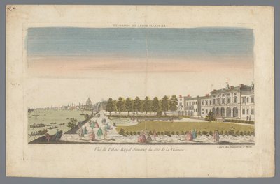 Pohled na Somerset House z břehu Temže s Londýnem v pozadí Le Palais Royal de Somerset / Vue du Palais Royal Somerset du côté de la Thamise (název na objektu) od Daumont