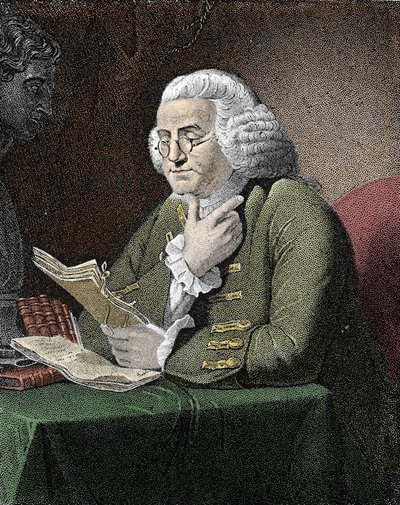 Portrét Benjamina Franklina (1706-1790), amerického filozofa, fyzika a velvyslance. Rytina podle obrazu Davida Martina. od David (after) Martin
