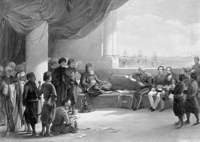 Rozhovor s místokrálem Egypta u něj v Alexandrii, z „Egypt a Nubie“, litografoval Louis Haghe od David (after) Roberts