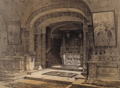 Svatyně Zvěstování, Nazareth (barva litho) od David (after) Roberts