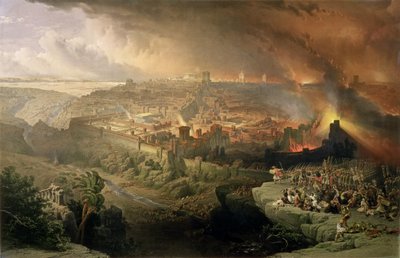 Zničení Jeruzaléma v roce 70 našeho letopočtu, vyrylo Louis Haghe (1806-85) (litho) od David (after) Roberts