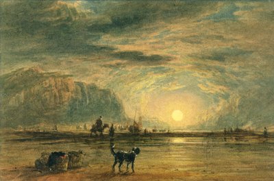 Beach Scene - Sunrise, c.1820 (akvarel a pero přes grafit na papíře) od David (attr. to) Cox