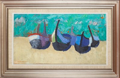 Lodě v Nazare (olej na palubě) od David Alan Redpath Michie