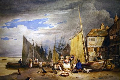 Fishwife with her Wares by the Thames (akvarel na papíře) od David Cox