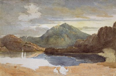 Jezero v severním Walesu, Snowdon in the Distance (wc na papíře) od David Cox