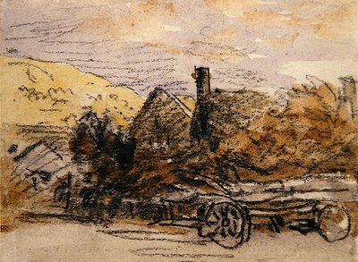 Vůz na dřevo (černá křída a akvarel) od David Cox