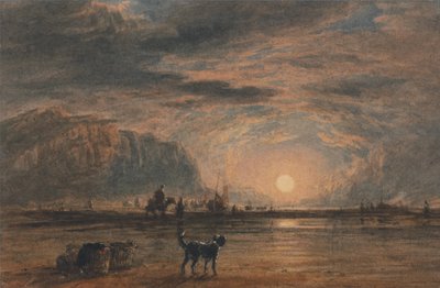 Plážová scéna - východ slunce od David Cox