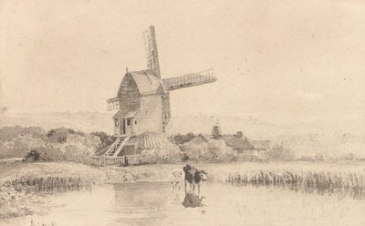 Napájení dobytka větrným mlýnem na Dulwich Common, 1811 od David Cox