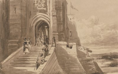 Postavy na vnějším schodišti hradu od David Cox