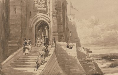Postavy na vnějším schodišti hradu od David Cox