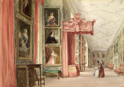 Interiér Long Gallery, Hardwick Hall, Derbyshire, 1838 od David Cox