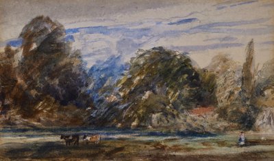 Krajina s krávami a postavou od David Cox