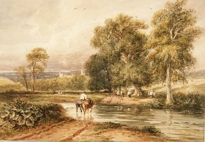 č. 1789 Návrat z Hayfieldu s dalekým výhledem na Haddon Hall (akvarel na papíře) od David Cox