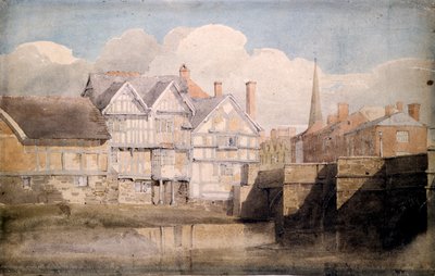 Staré domy a Wye Bridge, Hereford, 1820 od David Cox