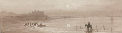 Pobřeží, západ slunce s hradem Harlech od David Cox