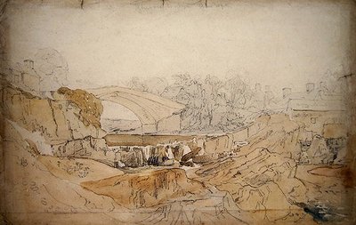 Most v Rhayader (tužka a akvarel na papíře) od David Cox