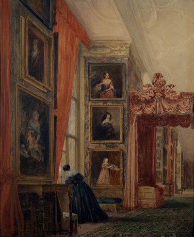 The Long Gallery at Hardwick (akvarel na papíře) od David Cox