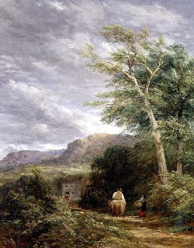 Velšská krajina s vodním mlýnem (olej na plátně) od David Cox