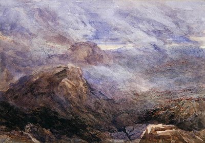 Welsh Sketch - Burning Bracken (akvarel na papíře) od David Cox