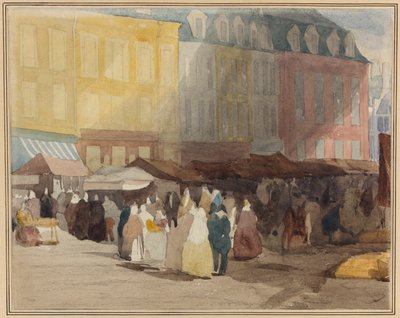 Francouzská tržní scéna, pravděpodobně Boulogne od David Cox the elder