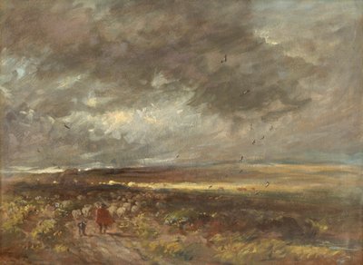 Krajina vřesovišť: pastýř a ovce, c1810. od David Cox the elder