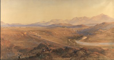 Parní vlak na osmanské železnici, 1859 (wc a tužka zvýrazněna barvou karoserie) od David Hall McKewan
