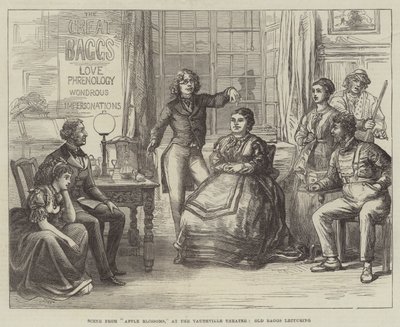 Scéna z Apple Blossoms, ve Vaudeville Theatre, Old Baggs přednáší od David Henry Friston